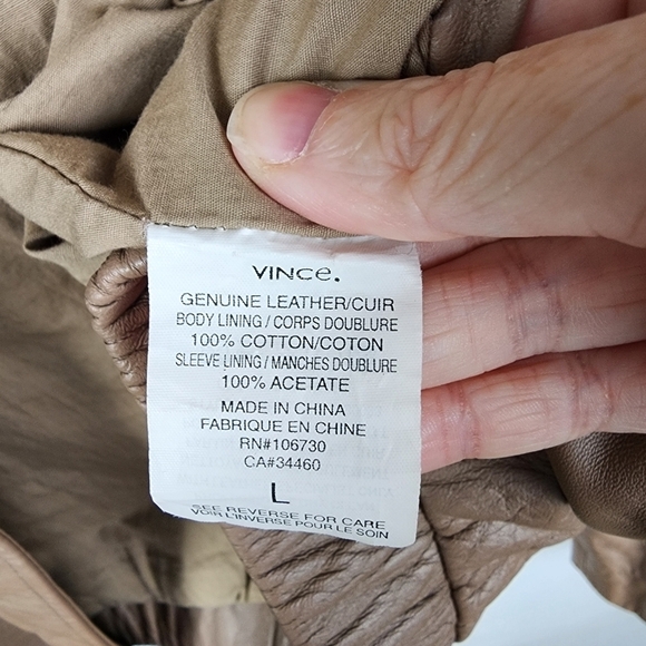 Vince 100% Leather Tan Moto Waist Cinched Jacket Size Large Neutral Biker - Picture 4 of 9